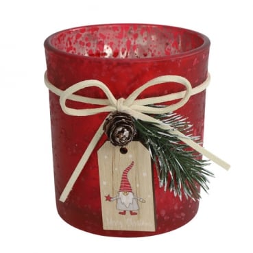 Teelichtglas Weihnachten mit Verzierung, in Rot, 79 mm