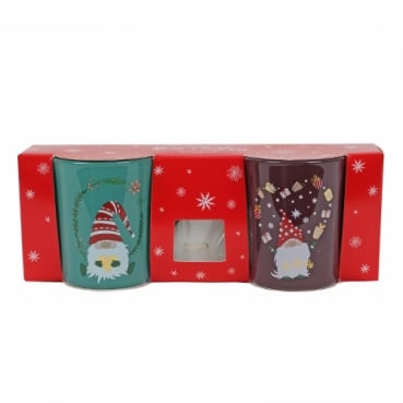 2er Set Teelichtgläser Weihnachten, Wichtel, inkl. 3 Teelichter, 67 mm
