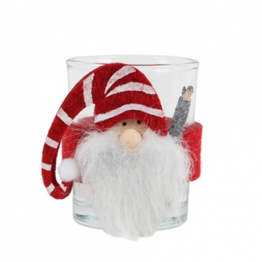 Teelichtglas Weihnachten, Filz Wichtel mit Streifen, 63 mm