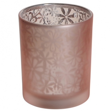 Teelichtglas Blümchen in Rosa matt, verspiegelt, 81 mm
