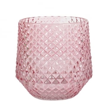 Glas Windlicht Vintage, konisch, Diamant in Rosa, 80 mm