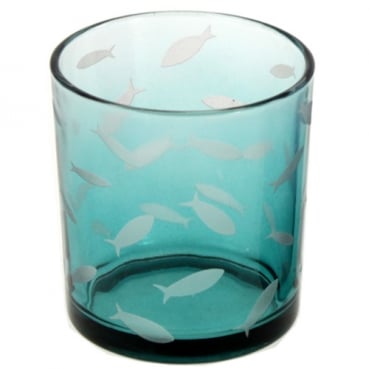Teelichtglas Fische, Fischschwarm in Smaragdgrün, 80 mm