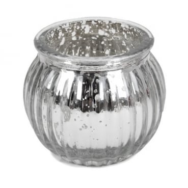 Teelichtglas, Windlicht gestreift in Silber verspiegelt, 65 mm