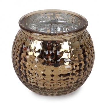 Teelichtglas, Windlicht Karomuster in Bronze verspiegelt, 65 mm