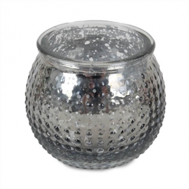 Teelichtglas, Windlicht Karomuster in Silber verspiegelt, 65 mm