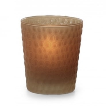 Teelichtglas, Windlicht mit Noppenstruktur, matt braun, 85 mm