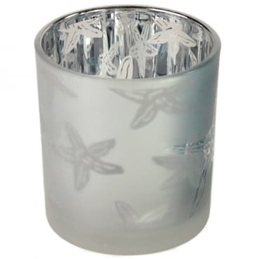 Teelichtglas Maritim, Seestern, verspiegelt in Weiß, 80 mm
