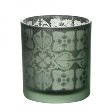 Teelichtglas Ornamente in Pistache matt, verspiegelt, 83 mm