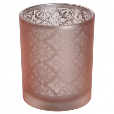 Teelichtglas Ornamente in Rosa matt, verspiegelt, 81 mm