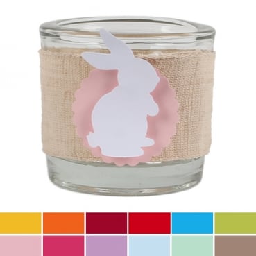 Teelichtglas Ostern, Häschen, 65 mm, Button in 12 Farben