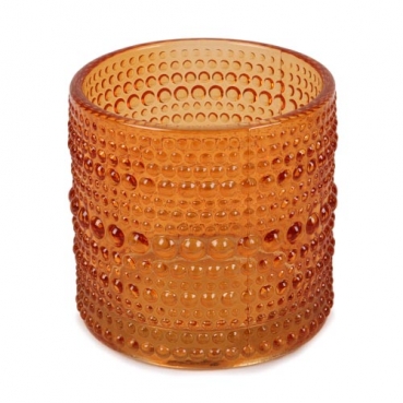 Teelichtglas Punkte in Orange, 70 mm