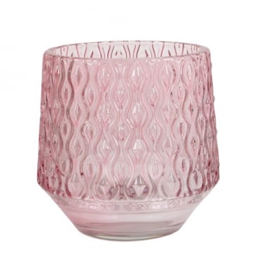 Glas Windlicht Vintage, konisch, Retro in Rosa, 80 mm