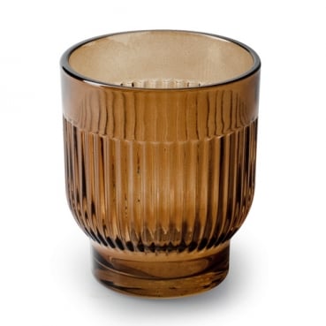 Teelichtglas, Windlicht Dex mit Streifen in Braun, 83 mm