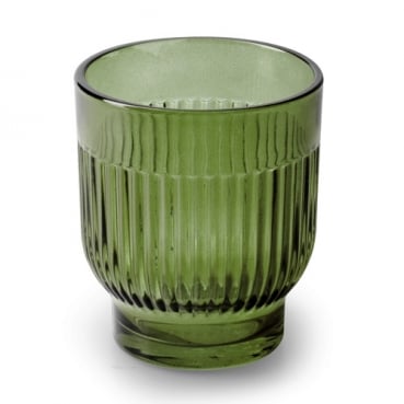 Teelichtglas, Windlicht Dex mit Streifen in Grün, 83 mm