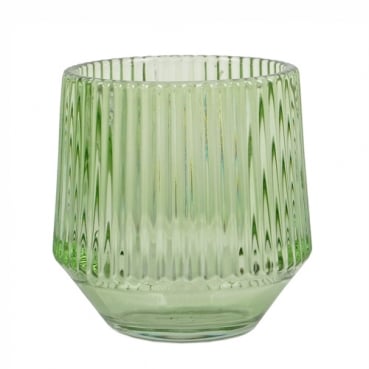 Glas Windlicht Vintage, konisch, gestreift, in Lindgrün, 80 mm