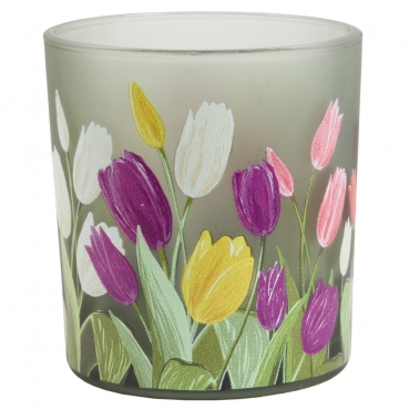 Teelichtglas Bunte Tulpen, 78 mm Teelichtglas Bunte Tulpen, 78 mm.