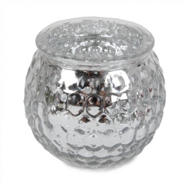 Teelichtglas, Windlicht Wabenmuster in Silber verspiegelt, 65 mm