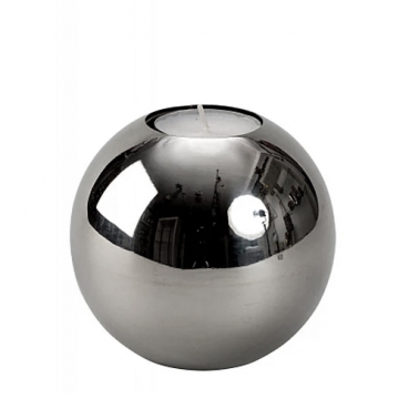 Edelstahl Teelichthalter Kugel in Silber, 10 cm