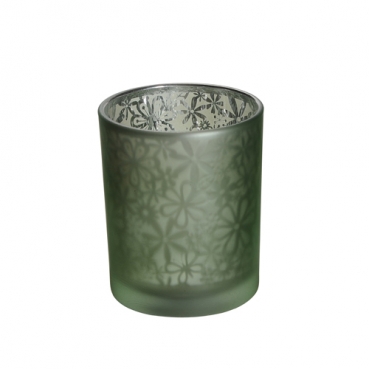 Teelichtglas Blümchen in Grün matt, verspiegelt, 80 mm