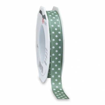 20 Meter Tischband, Geschenkband Sterne in Pistache/Weiß, 15 mm