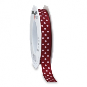 20 Meter Tischband, Geschenkband Sterne in Bordeaux/Weiß, 15 mm