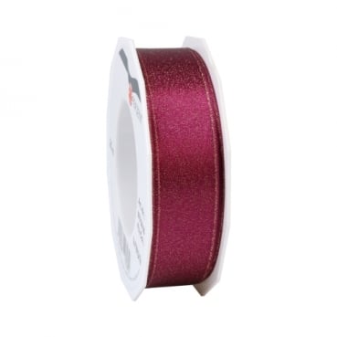 20 Meter Glitter Satin Band, schmal, in Purpur/Gold, 25 mm