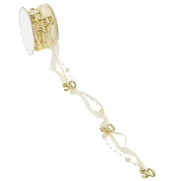 5 Meter Trendy Tischband mit Perlen und Zahl 50 in Creme/Gold