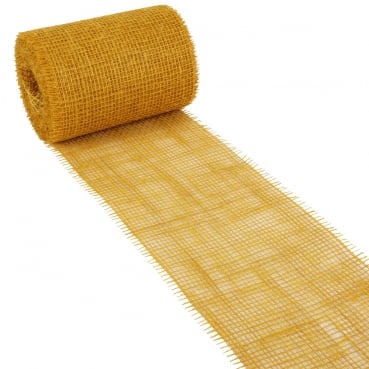 10 Meter Jute Tischband, schmal, grobmaschig in Senfgelb, 15 cm