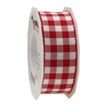 Karo Tischband Liguria, Leinenoptik in Rot, 40 mm
