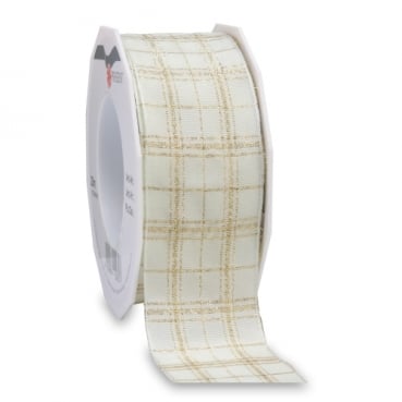 20 Meter Weihnachtsband, Geschenkband, Falkenberg in Creme/Gold, 40 mm