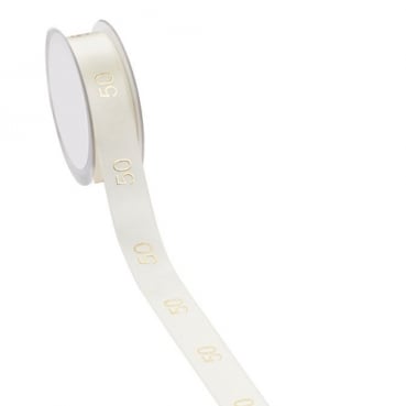 20 Meter Tischband Goldene Hochzeit, -50- in Creme/Gold, 25 mm