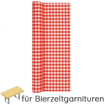 9,9 Meter Airlaid Papier Tischdecke für Bierzeltgarnituren, Biertische, Karo in Rot, 80 cm