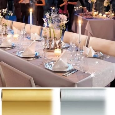 25 Meter Dunisilk abwischbare Tischdeckenrolle in Gold oder Silber, 118 cm Breite
