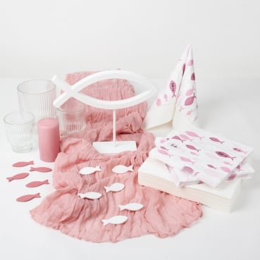 81-teiliges Tischdeko Paket, Set "Celebration" Kommunion, Konfirmation in Rosa