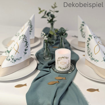 Dekobeispiel Tischdeko Kommunion Konfirmation Farbe Eukalyptus 2