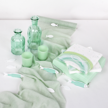 68-teiliges Tischdeko Paket, Set "Fische in Mintgrün" Kommunion, Konfirmation