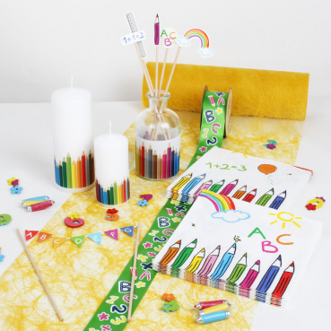 43-teiliges Tischdeko Paket Einschulung, Schulanfang "Bunter Schulstart"