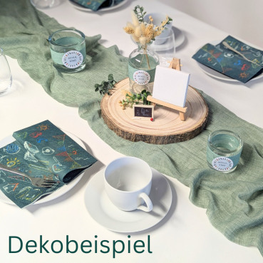 Dekobeispiel Tischdeko Paket Einschulung Eukalyptus.