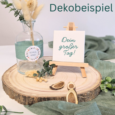 Dekobeispiel Tischdeko Paket Einschulung Eukalyptus.