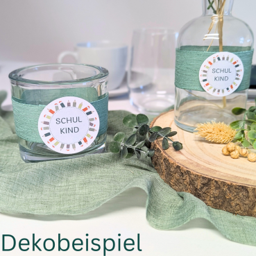 Dekobeispiel Tischdeko Paket Einschulung Eukalyptus.