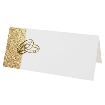 Tischkarte Goldene Hochzeit, Hochzeit, Eheringe in Gold/Weiß