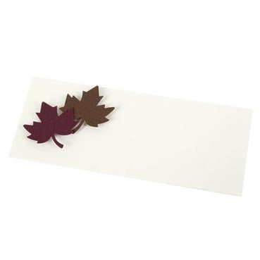 Tischkarte Herbst, Ahornblätter in Aubergine/Braun