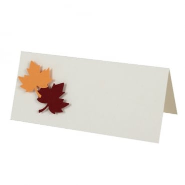Tischkarte Herbst, Ahornblätter in Bodeaux/Hellorange