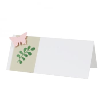 Tischkarte Schmetterling, Blätterzweig in Lindgrün/Rosa