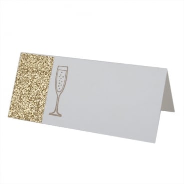 Tischkarte Geburtstag Glitzer in Gold/Weiß