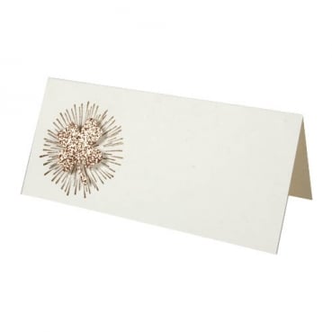 Tischkarte Silvester Kleeblatt in Elfenbein/Kupfer glitzernd
