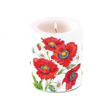 Tischkerze Mohnblumen und Bellis, 90 mm