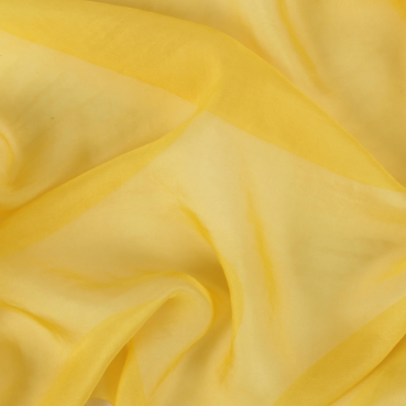 Nahaufnahme von dem Chiffon Tischläufer, hauchdünn, in Gelb, 35 cm.