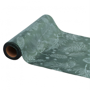 3 Meter Velours Tischläufer Weihnachten, Zapfen, in Dunkelgrün, 28 cm