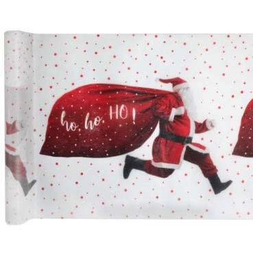 5 Meter Vlies Tischläufer Weihnachtsmann, Ho Ho Ho! in Weiß/Rot, 30 cm